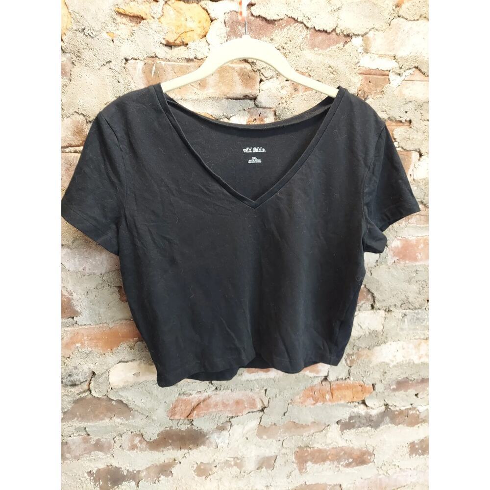 Wild Fable Womens V-Neck Crop Top T-Shirt Size XXL Black Casual